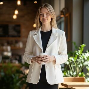 Holt Renfrew - Chic Cream Women's Blazer - Office Chic, Feminine - Size 0